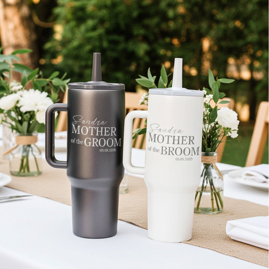 40ozEngraved Personalized Mother of the Bride Tumbler, Mother of the Groom Tumbler, Custom Tumbler with handle, Personalized Wedding Tumbler